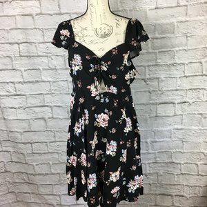 Xhilaration Black Floral Sweetheart Neckline Dress
